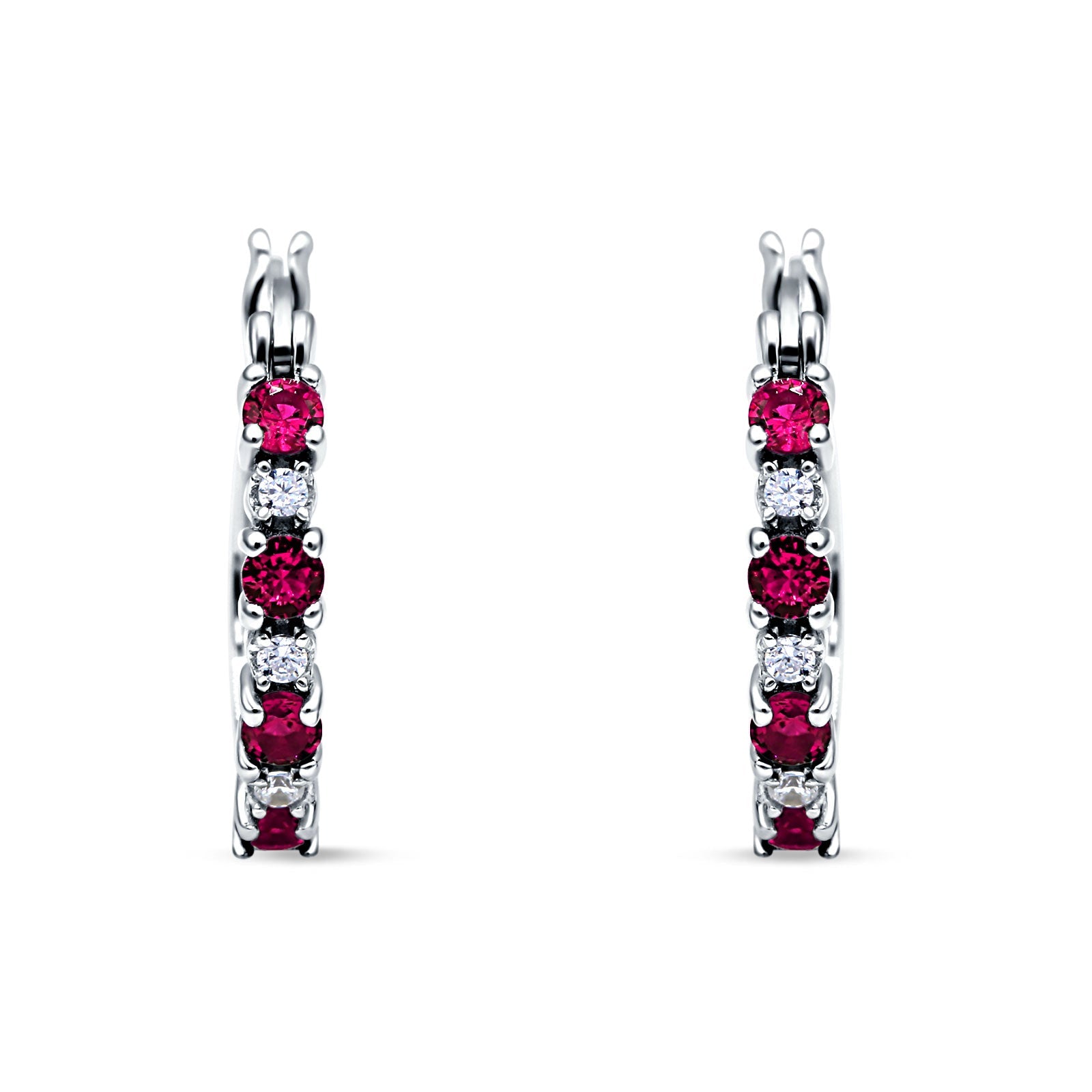 Half Eternity Huggie Hoop Earrings Simulated Ruby 925 Sterling Silver Wholesale