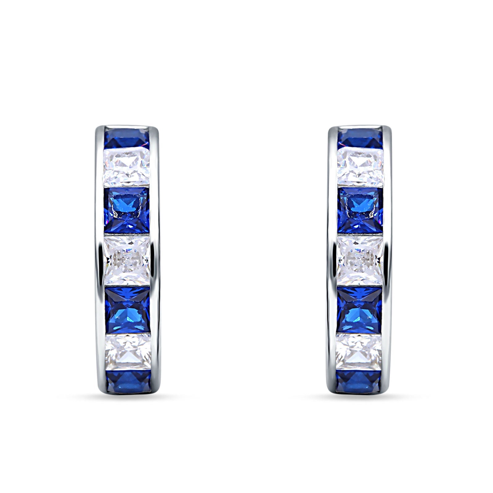 Minimalist Princess Huggie Hoop Earrings Simulated Blue Sapphire 925 Sterling Silver Wholesale