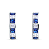 Minimalist Princess Huggie Hoop Earrings Simulated Blue Sapphire 925 Sterling Silver Wholesale