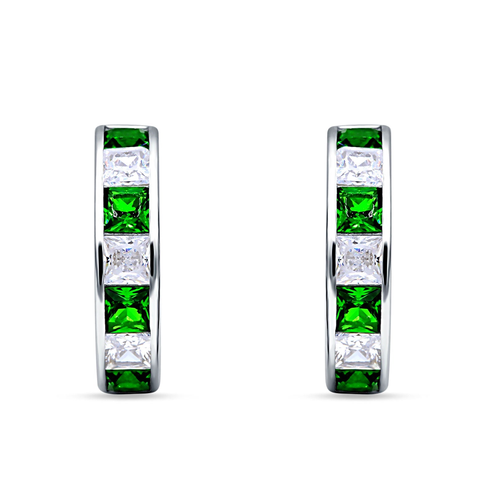 Minimalist Princess Huggie Hoop Earrings Simulated Green Emerald 925 Sterling Silver Wholesale