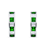 Minimalist Princess Huggie Hoop Earrings Simulated Green Emerald 925 Sterling Silver Wholesale
