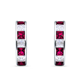 Minimalist Princess Huggie Hoop Earrings Simulated Ruby 925 Sterling Silver Wholesale
