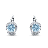 Halo Round Huggie Hoop Earrings Simulated Aquamarine 925 Sterling Silver Wholesale