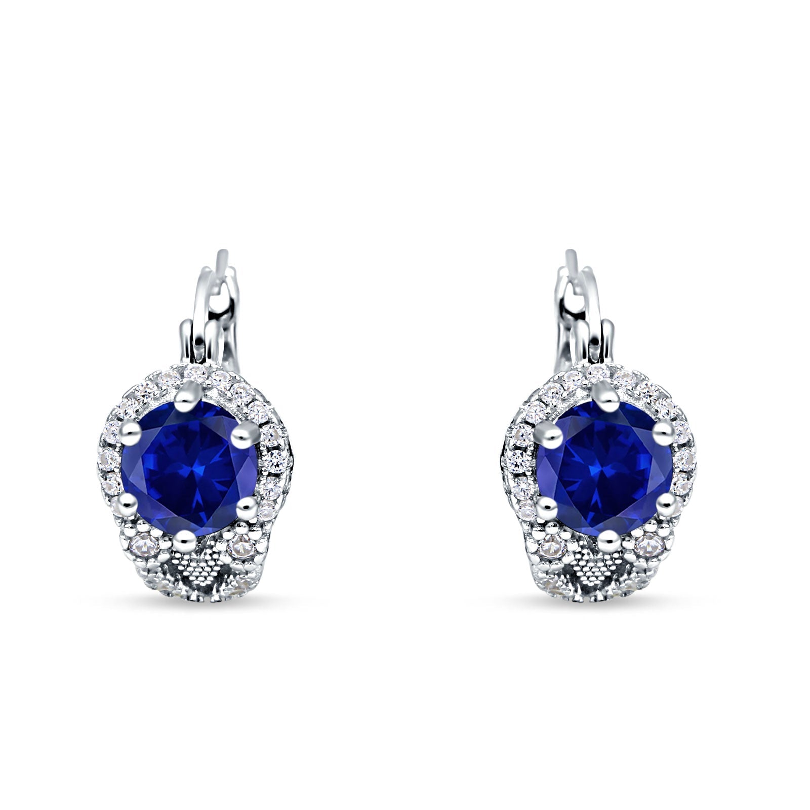 Halo Round Huggie Hoop Earrings Simulated Blue Sapphire 925 Sterling Silver Wholesale