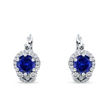 Halo Round Huggie Hoop Earrings Simulated Blue Sapphire 925 Sterling Silver Wholesale