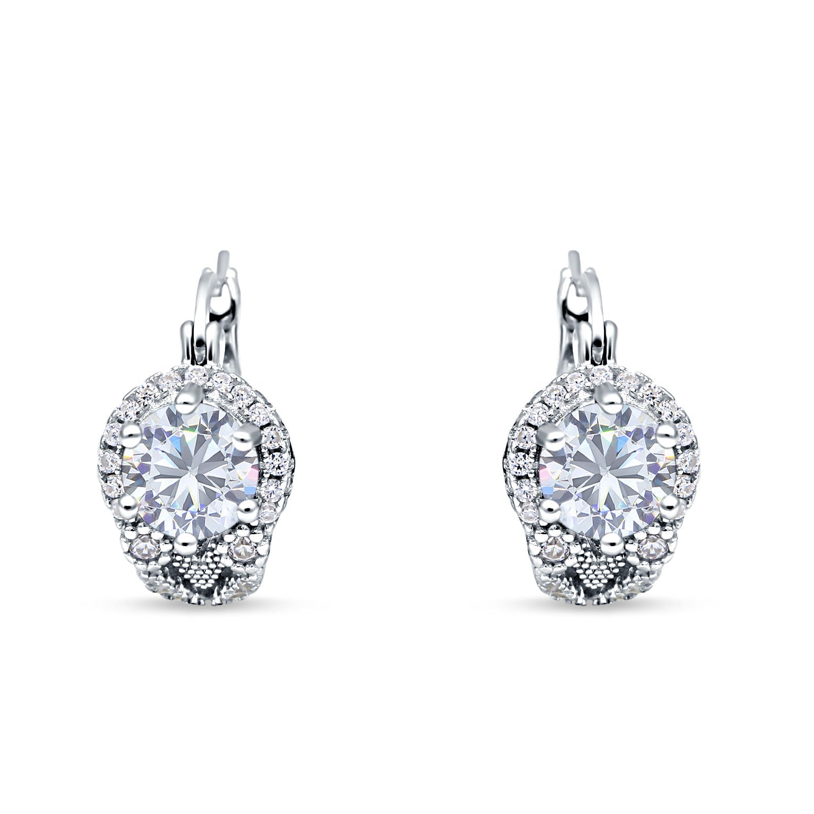 Halo Round Huggie Hoop Earrings Cubic Zirconia 925 Sterling Silver Wholesale