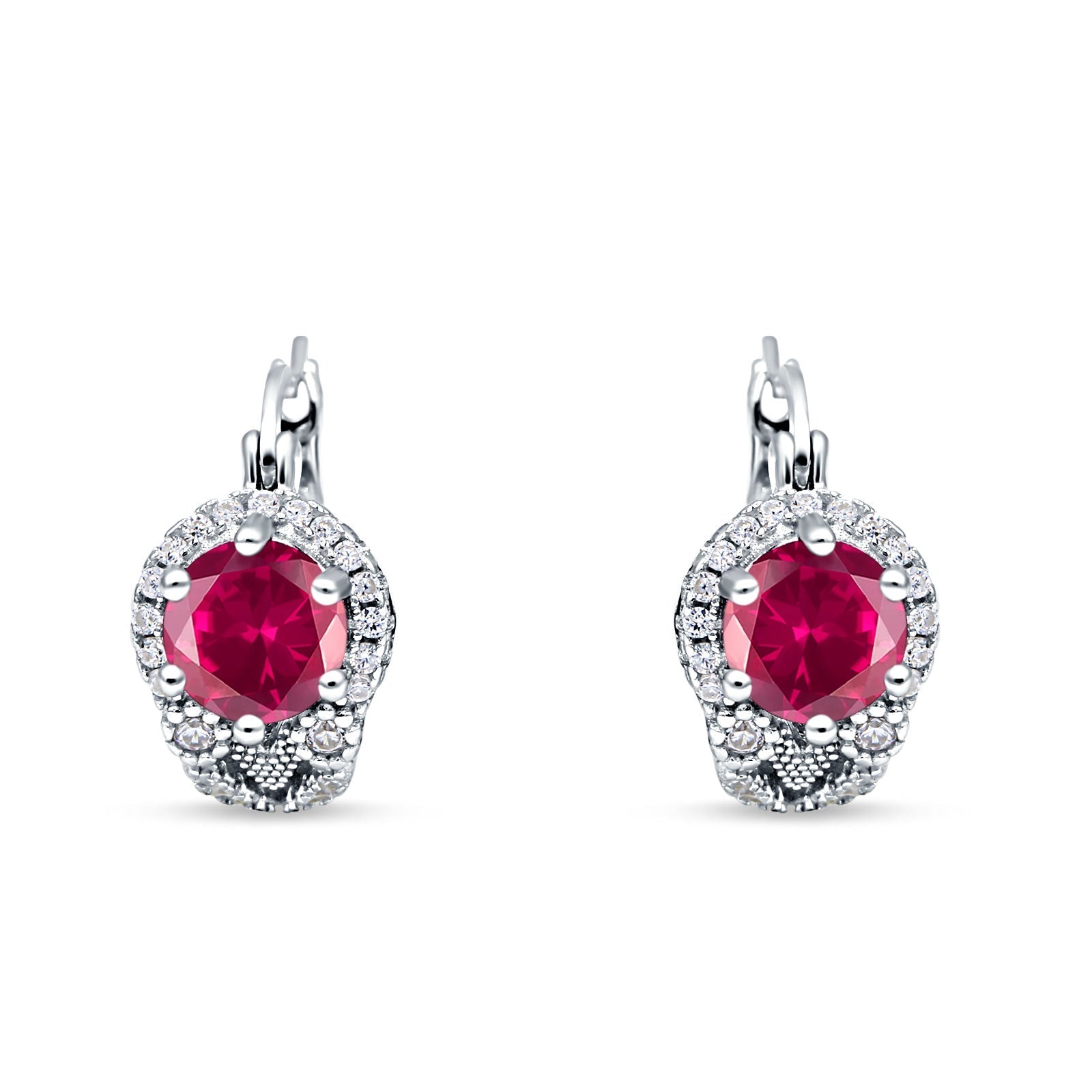 Halo Round Huggie Hoop Earrings Simulated Ruby 925 Sterling Silver Wholesale