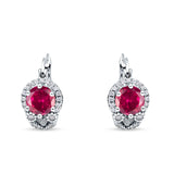 Halo Round Huggie Hoop Earrings Simulated Ruby 925 Sterling Silver Wholesale