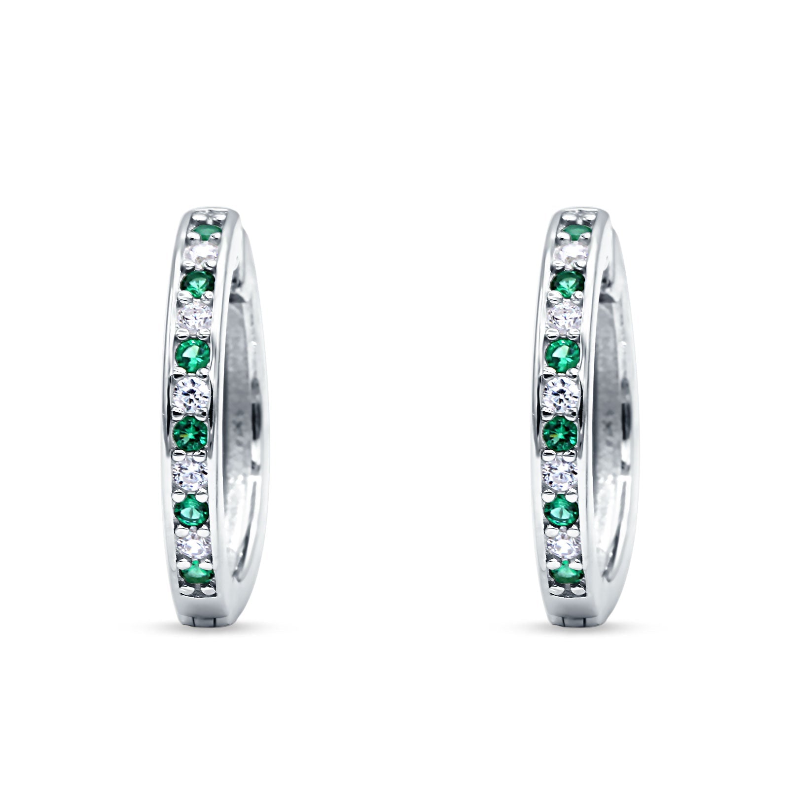 Minimalist Huggie Hoop Earrings Simulated Green Emerald 925 Sterling Silver Wholesale