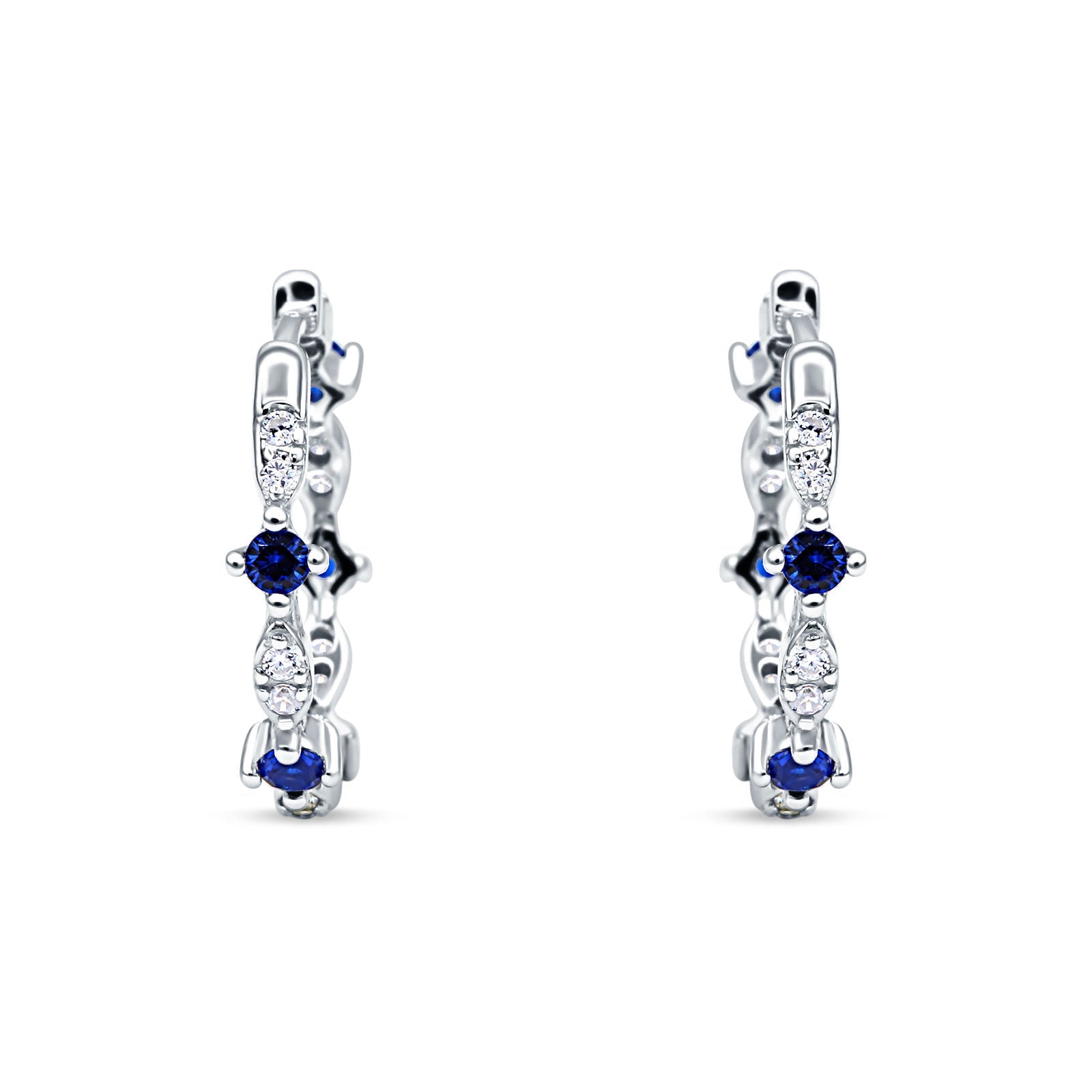 Huggie Hoop Earrings Simulated Blue Sapphire 925 Sterling Silver Wholesale