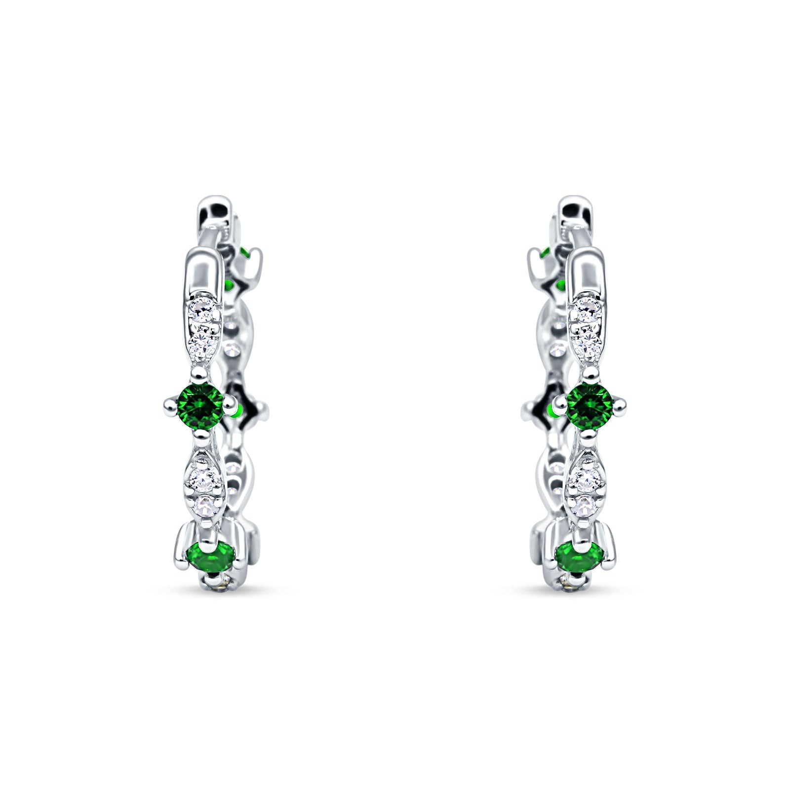 Huggie Hoop Earrings Simulated Green Emerald 925 Sterling Silver Wholesale
