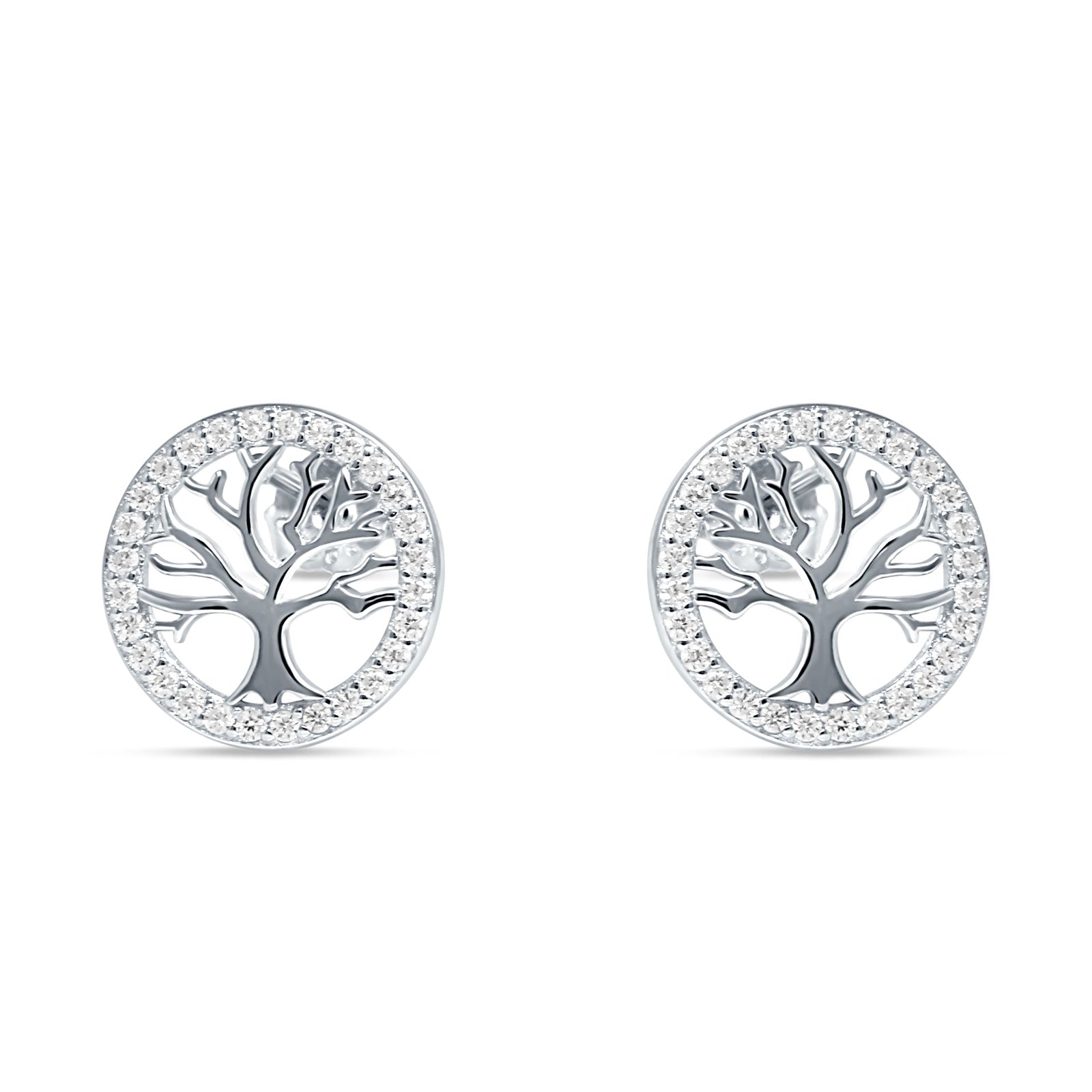 Tree Of Life Stud Earrings Cubic Zirconia 925 Sterling Silver Wholesale