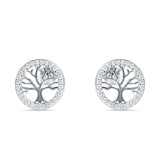 Tree Of Life Stud Earrings Cubic Zirconia 925 Sterling Silver Wholesale