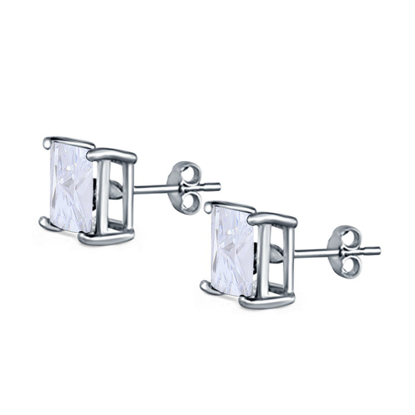 Halo Stud Earrings Princess Cut Simulated Cubic Zirconia 925