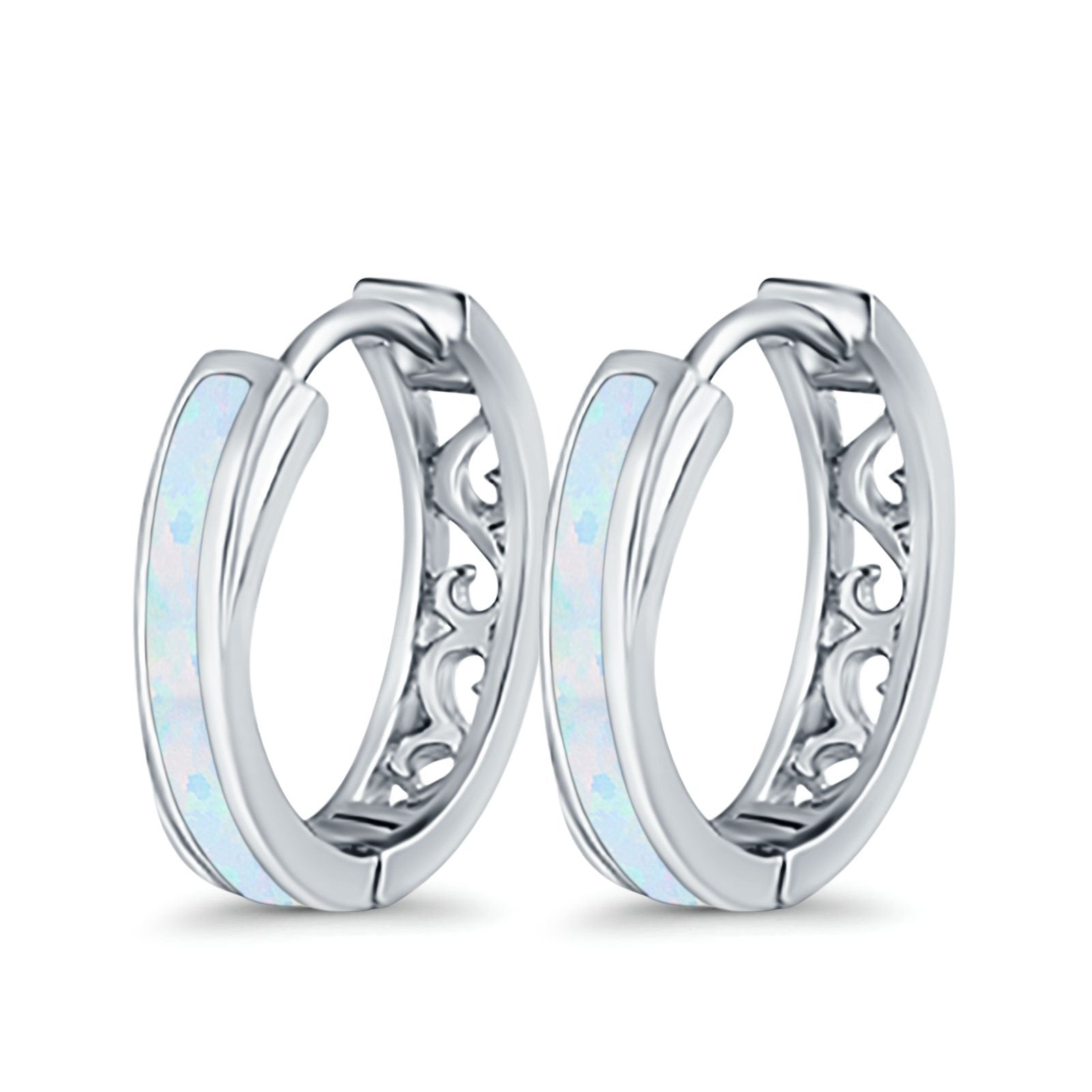Twist Filigree Hoops Earrings Lab Created White Opal 925 Sterling Silver