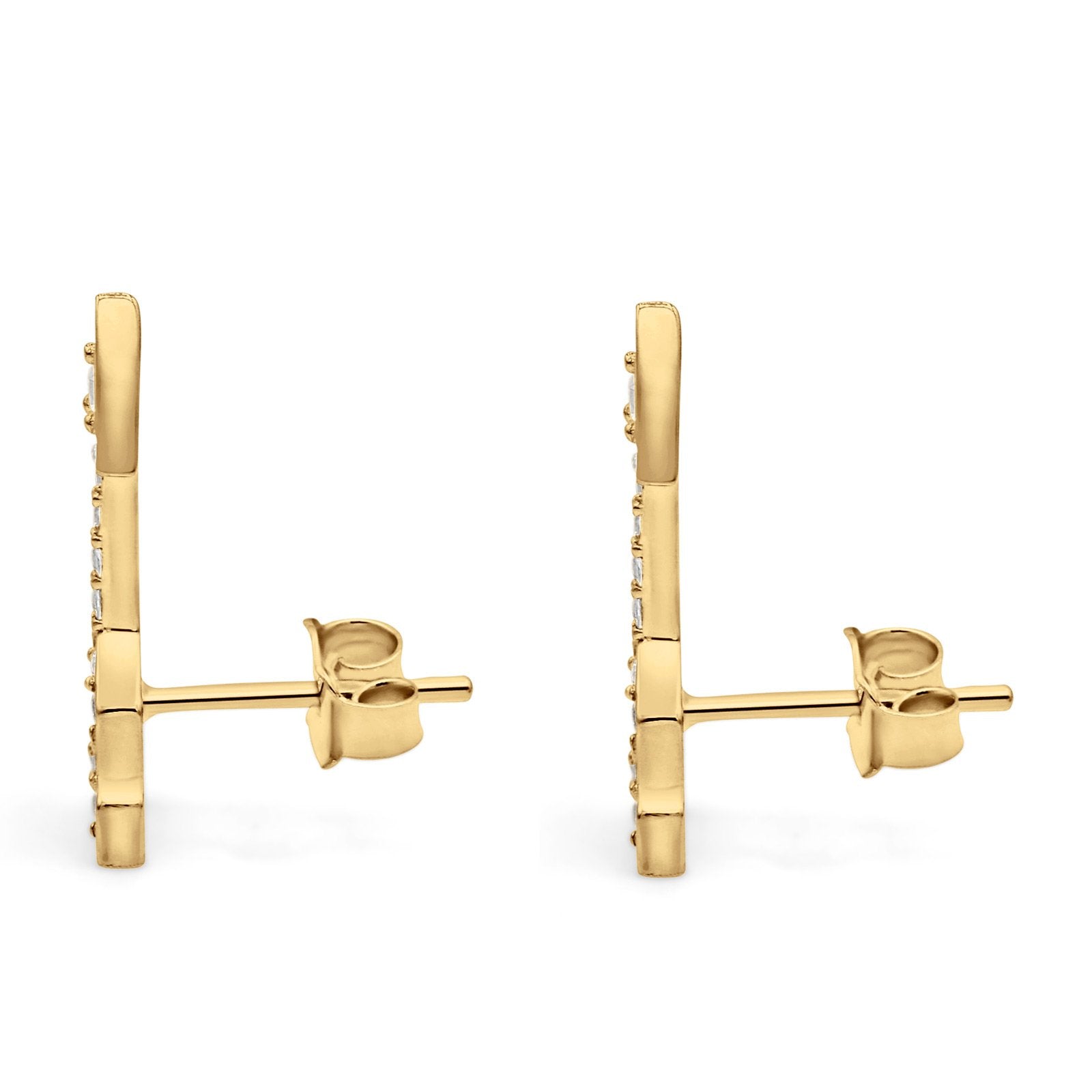 14K Yellow Gold Solid Arrow Love Studs Earring Cubic Zirconia Best Birthday Or Anniversary Gift