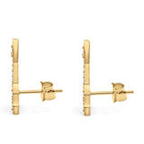 14K Yellow Gold Solid Arrow Love Studs Earring Cubic Zirconia Best Birthday Or Anniversary Gift