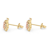 14K Two Tone Gold Solid Micropave Crown Post Tiny Studs Earring Best 15th Birthday Or Anniversary Gift