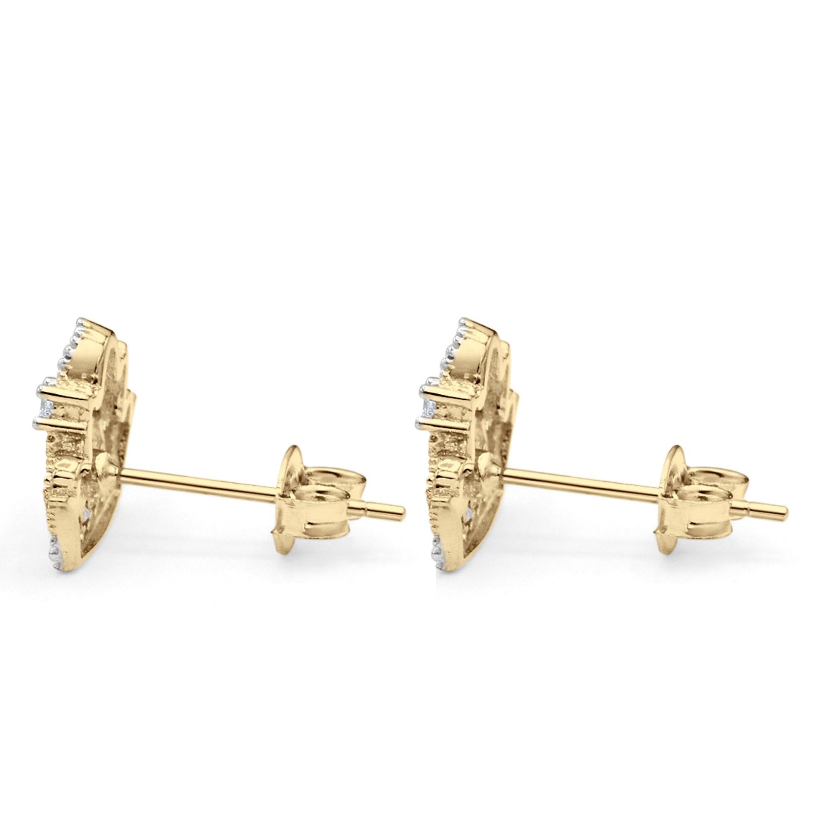 14K Gold Two Tone Micropave Crown Post Tiny Studs Earring for Women and Girls