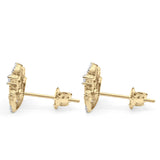 14K Gold Two Tone Micropave Crown Post Tiny Studs Earring for Women and Girls