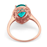 Halo Teardrop Pear Rose Tone, Simulated Paraiba Tourmaline CZ Ring 925 Sterling Silver