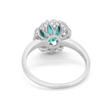 Oval Wedding Ring Halo Simulated Paraiba Tourmaline CZ 925 Sterling Silver