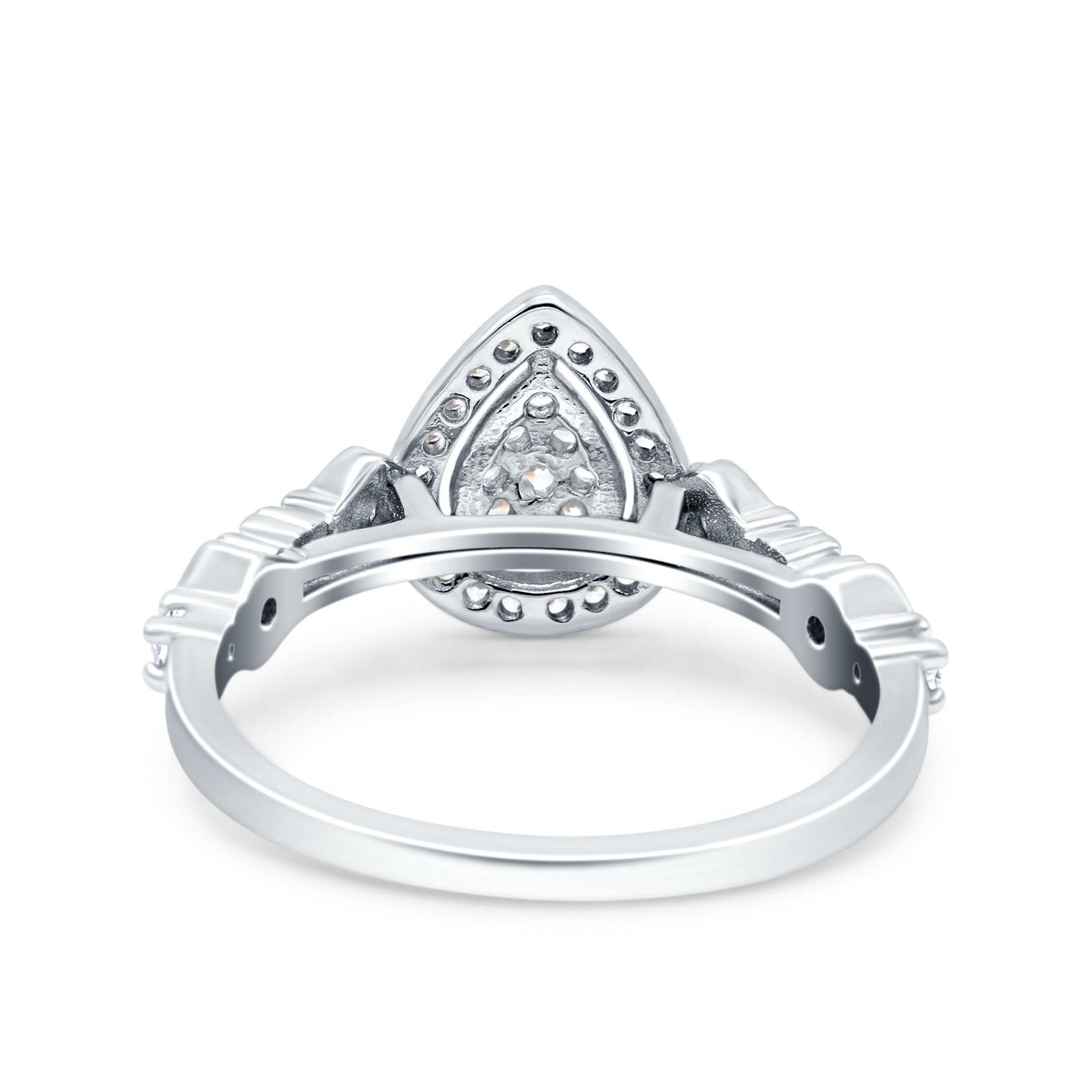 Teardrop Art Deco Ring Pear Wedding Band Round Pave Simulated Cubic Zirconia 925 Sterling Silver (10mm)