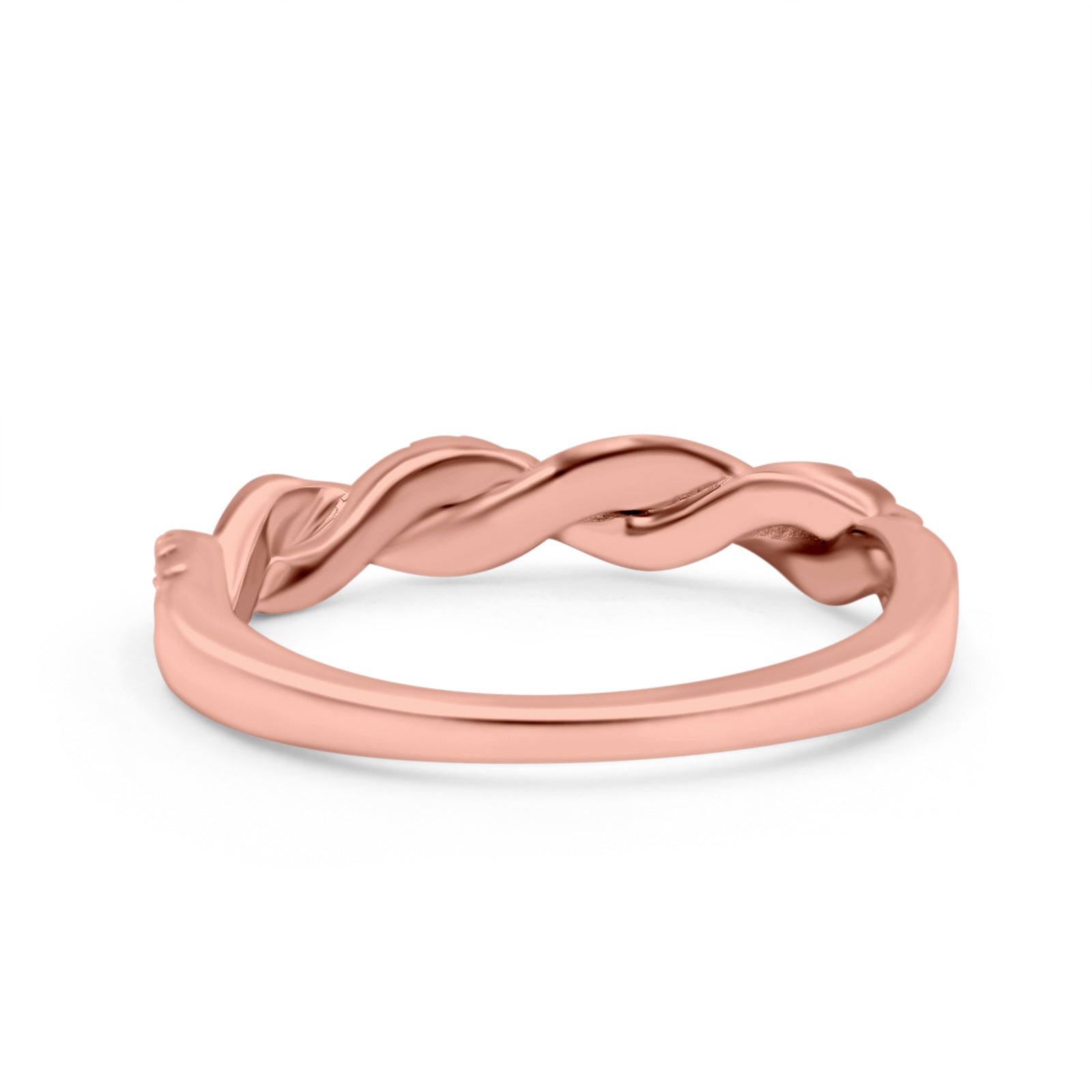 Half Eternity Rope Ring Wedding Band Round Pave Rose Tone, Simulated CZ 925 Sterling Silver (4mm)