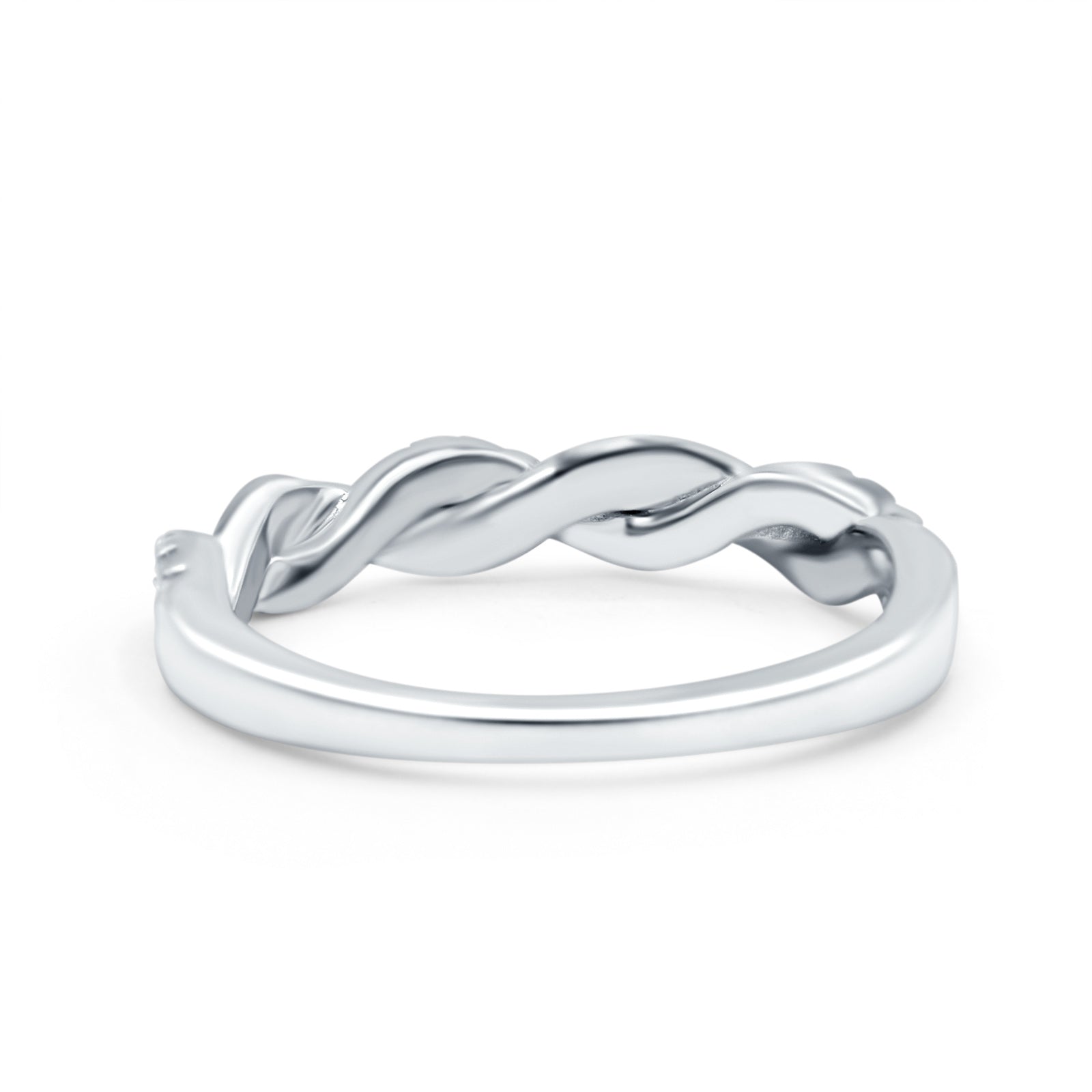Half Eternity Rope Ring Wedding Band Round Pave Two Tone, Simulated CZ 925 Sterling Silver (4mm)