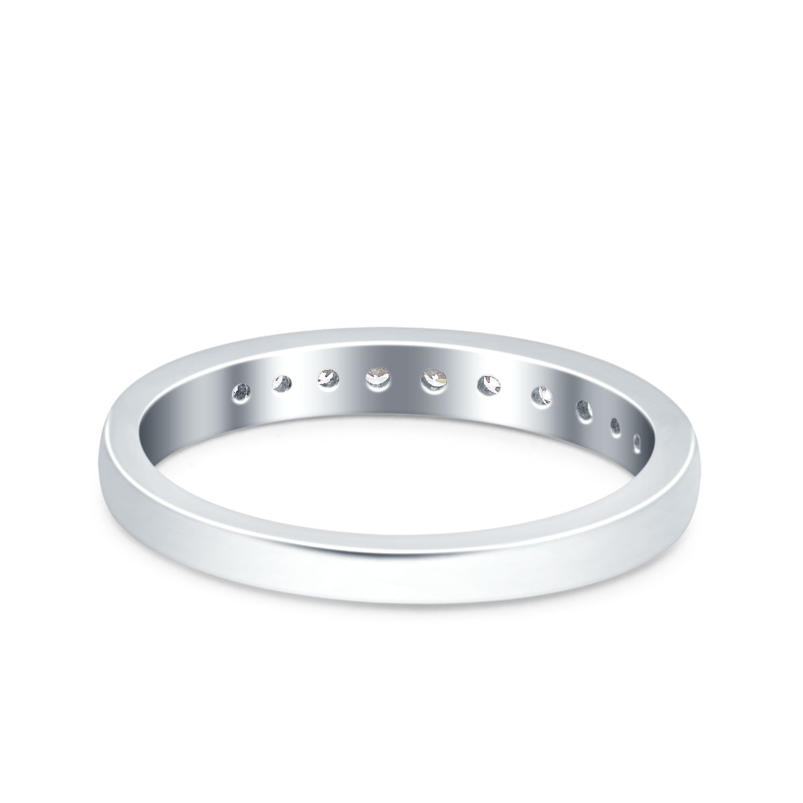 Channel Half Eternity Ring Wedding Band Round Pave Simulated CZ 925 Sterling Silver (3mm)