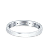 Channel Half Eternity Ring Wedding Band Round Pave Simulated CZ 925 Sterling Silver (3mm)