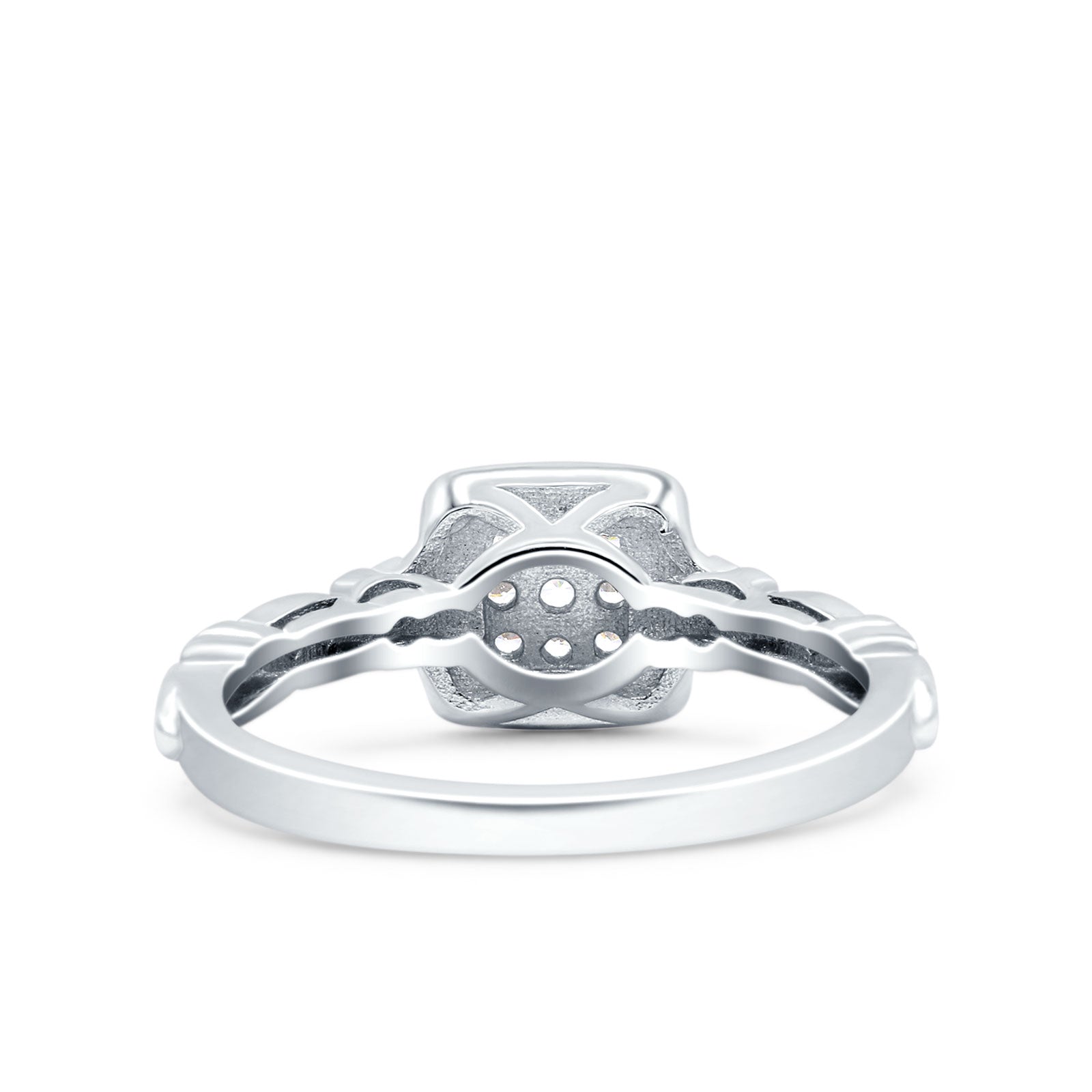 Square Halo Art Deco Wedding Bridal Ring Round Simulated Cubic Zirconia 925 Sterling Silver (8mm)