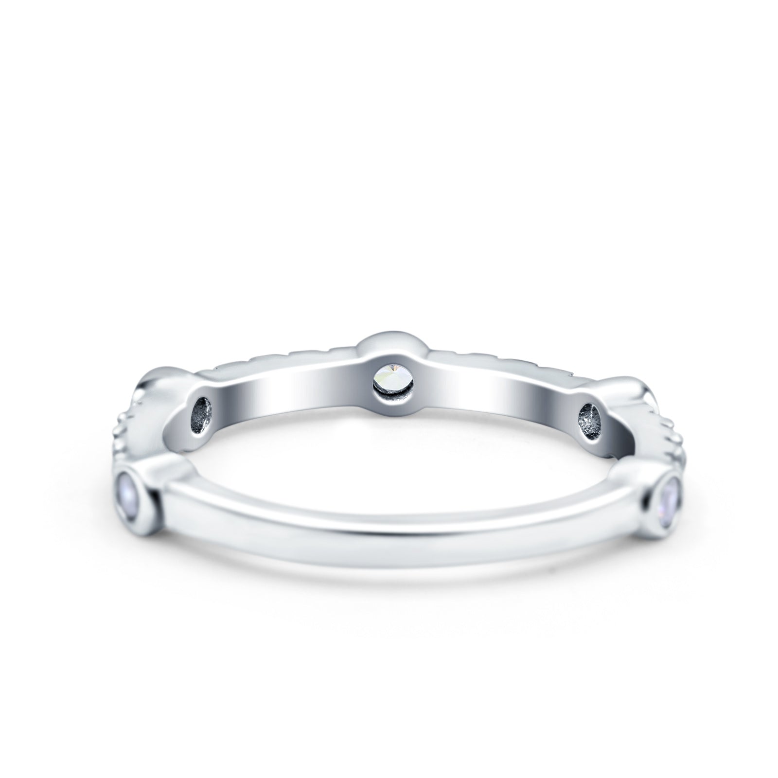 Half Eternity Ring Wedding Band Round Pave Simulated CZ 925 Sterling Silver (3mm)