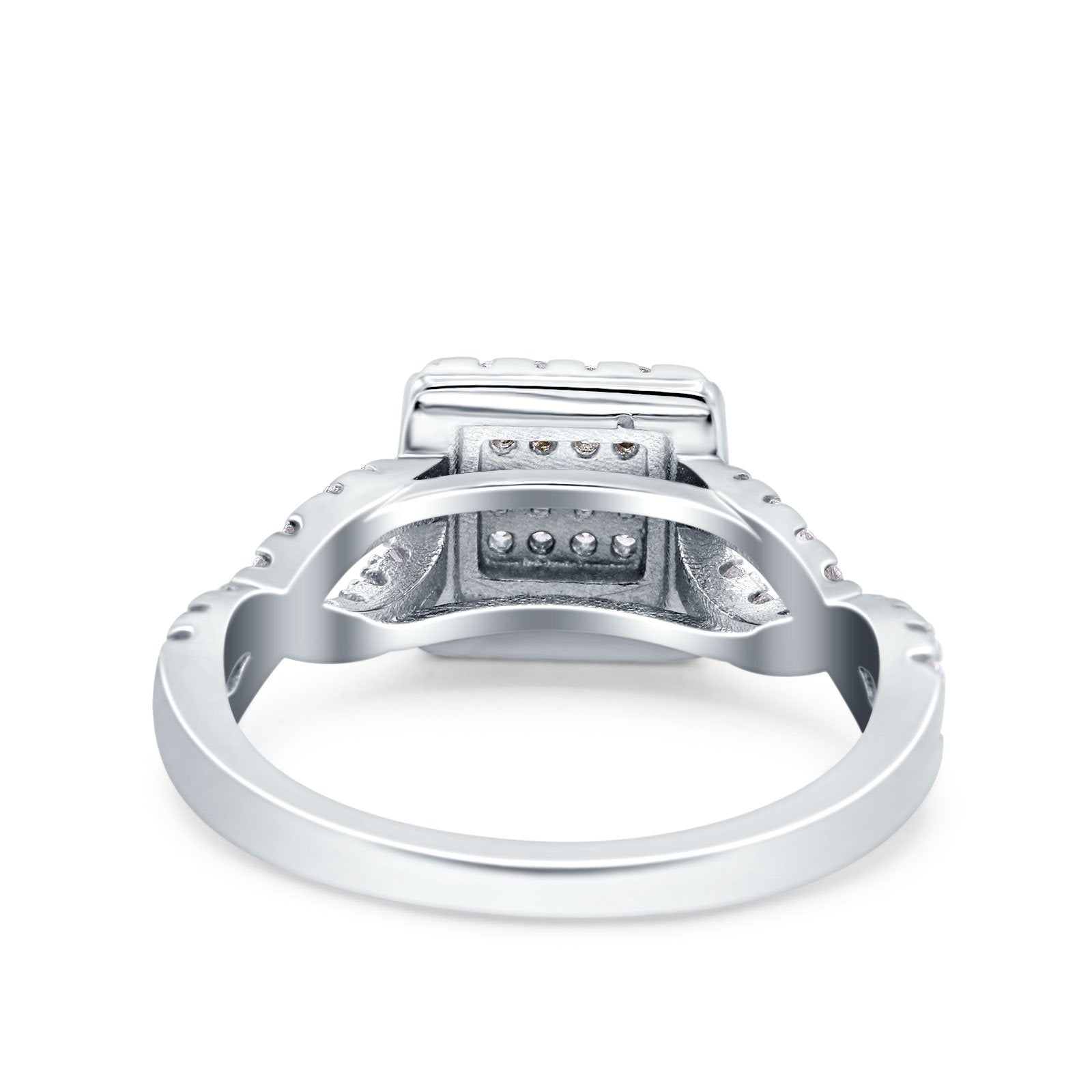 Halo Art Deco Ring Square Wedding Infinity Band Pave Simulated Cubic Zirconia 925 Sterling Silver (10mm)