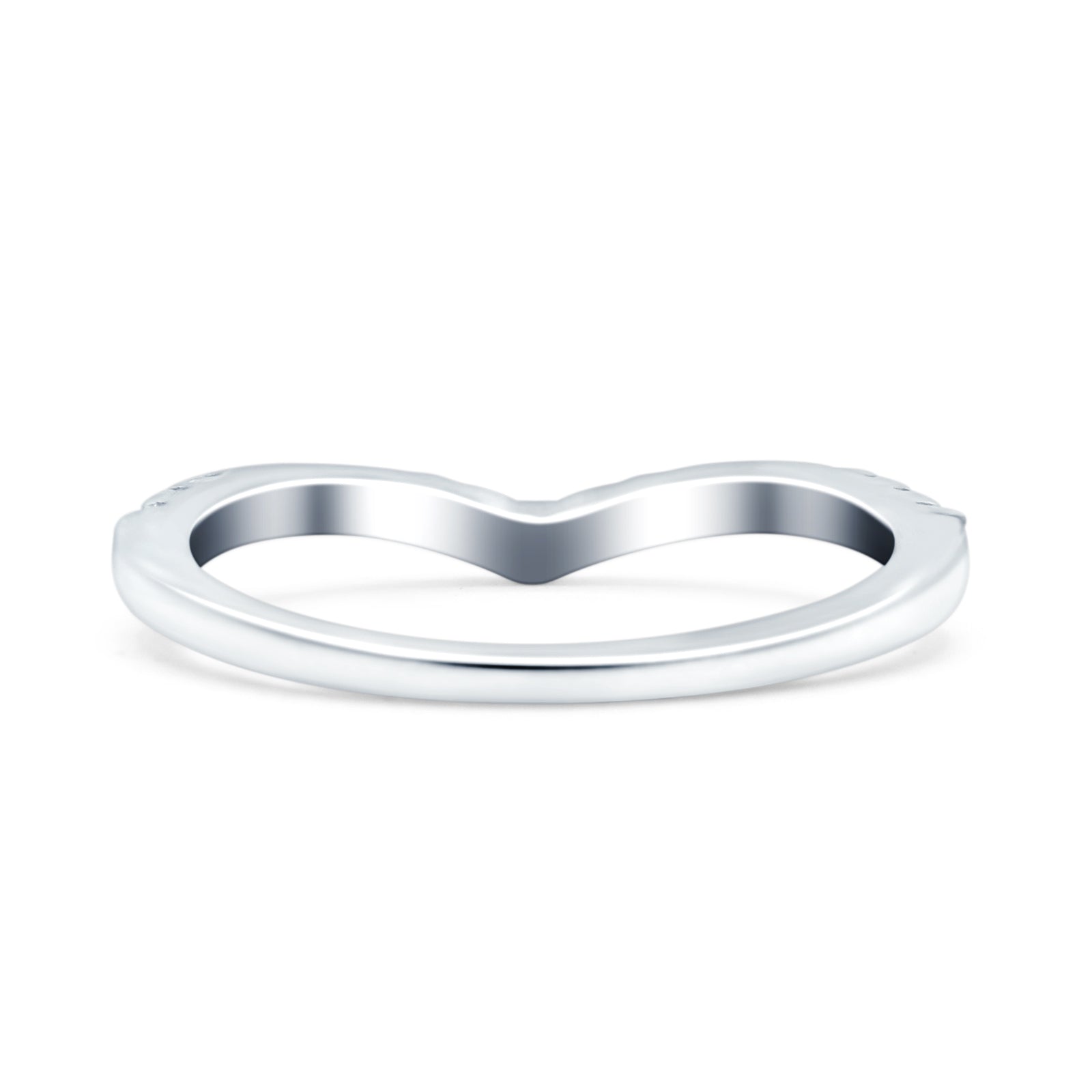 Chevron Midi Half Eternity Ring Wedding Band Round Pave Simulated CZ 925 Sterling Silver (4mm)