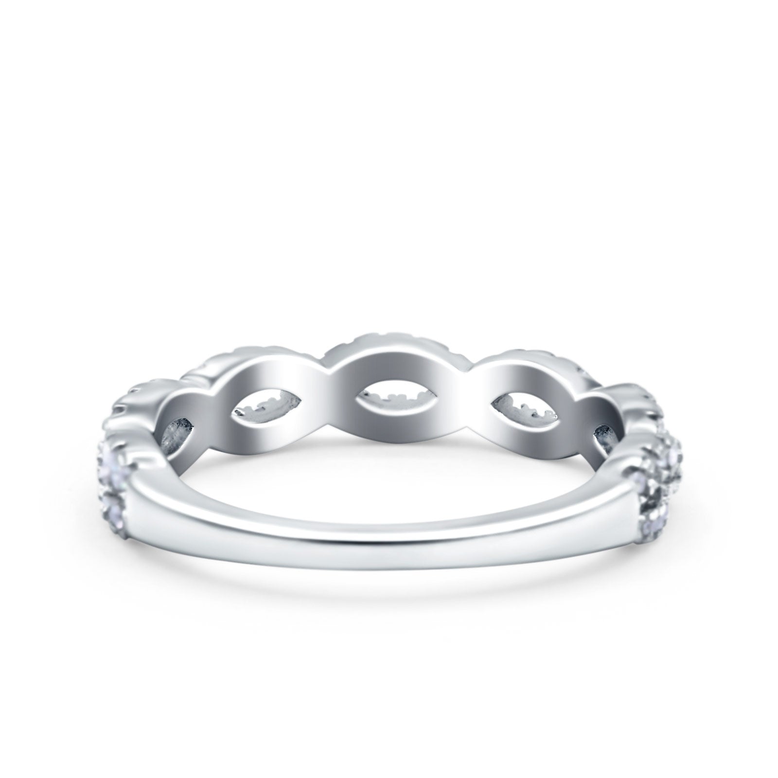 Half Eternity Infinity Ring Wedding Band Round Pave Simulated CZ 925 Sterling Silver (4mm)