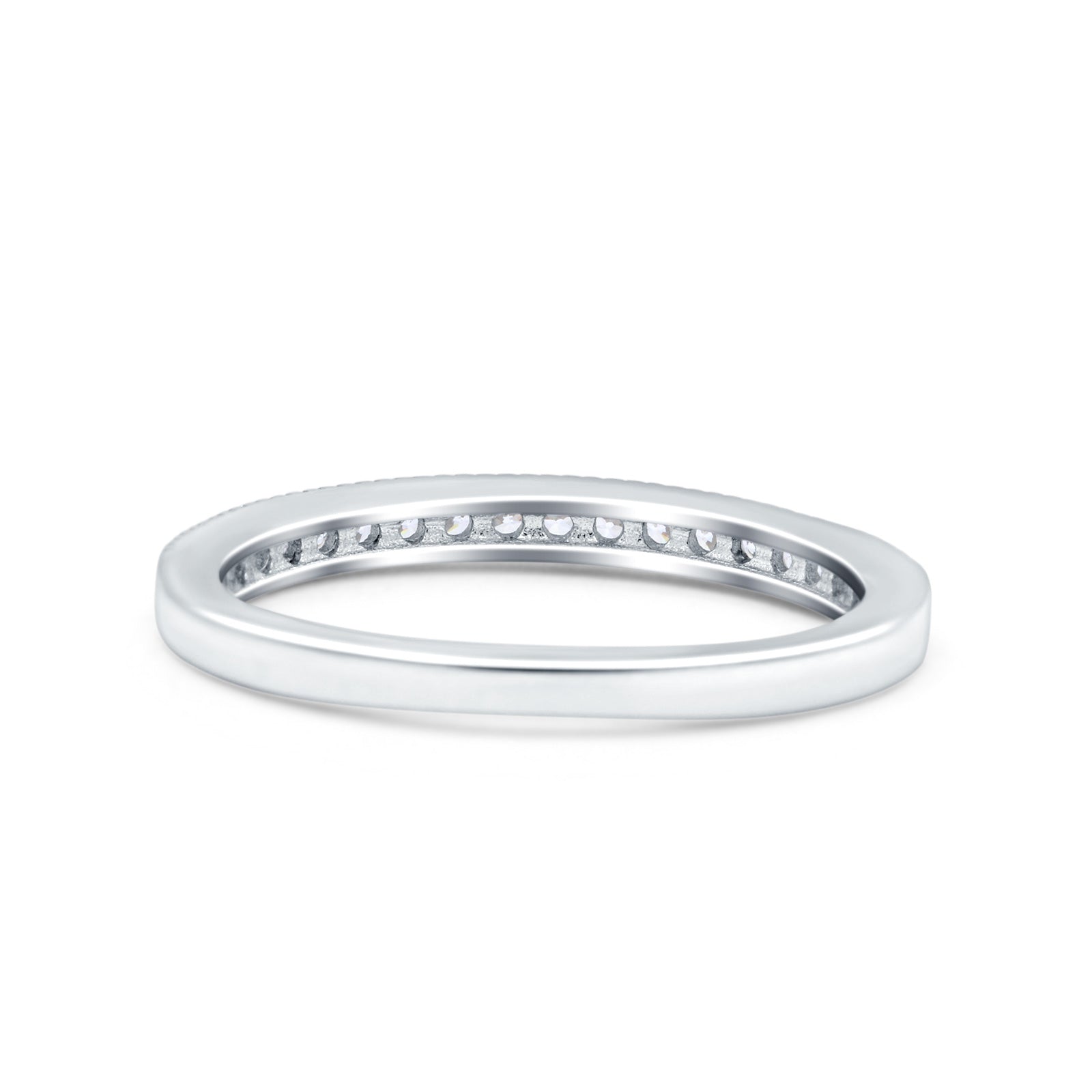 Half Eternity Ring Wedding Engagement Band Round Simulated Cubic Zirconia 925 Sterling Silver