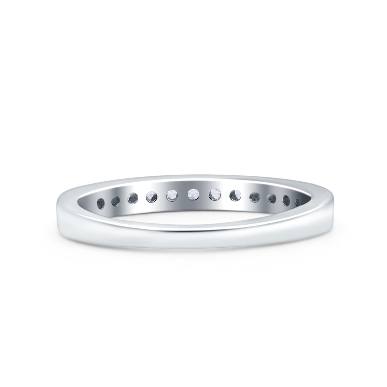 Half Eternity Ring Wedding Engagement Band Round Pave Simulated CZ 925 Sterling Silver (3mm)