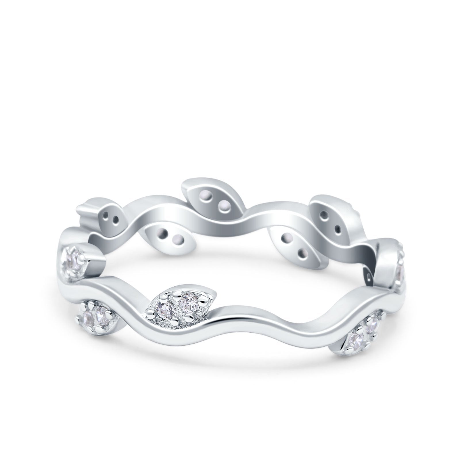 Leaf Eternity Ring Engagement Band Round Pave Simulated CZ 925 Sterling Silver (5mm)