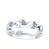 Leaf Eternity Ring Engagement Band Round Pave Simulated CZ 925 Sterling Silver (5mm)