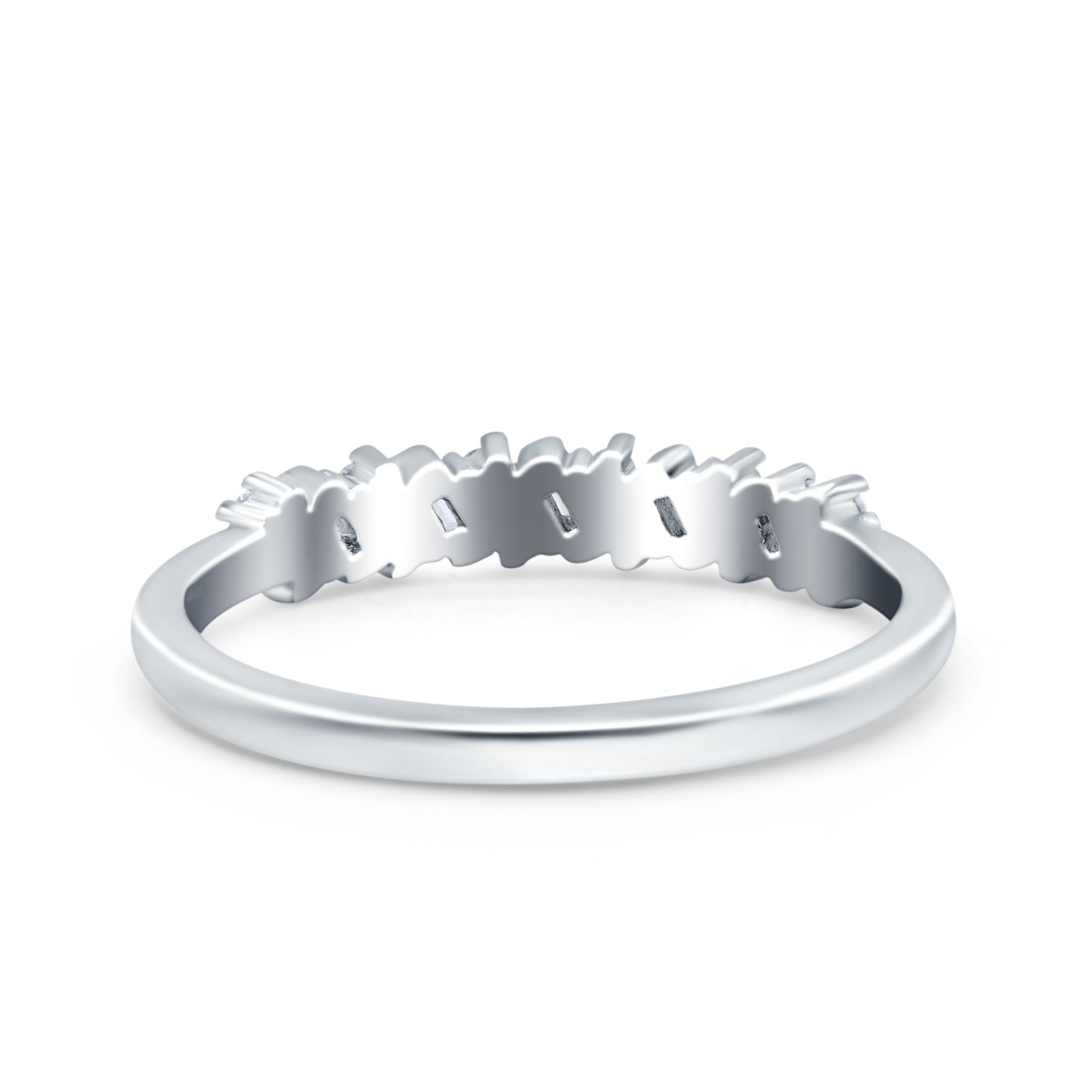 Cluster Half Eternity Baguette Ring Wedding Band Pave Simulated CZ 925 Sterling Silver (3mm)