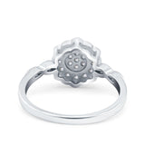 Flower Wedding Band Ring Round Pave Simulated Cubic Zirconia 925 Sterling Silver (10mm)