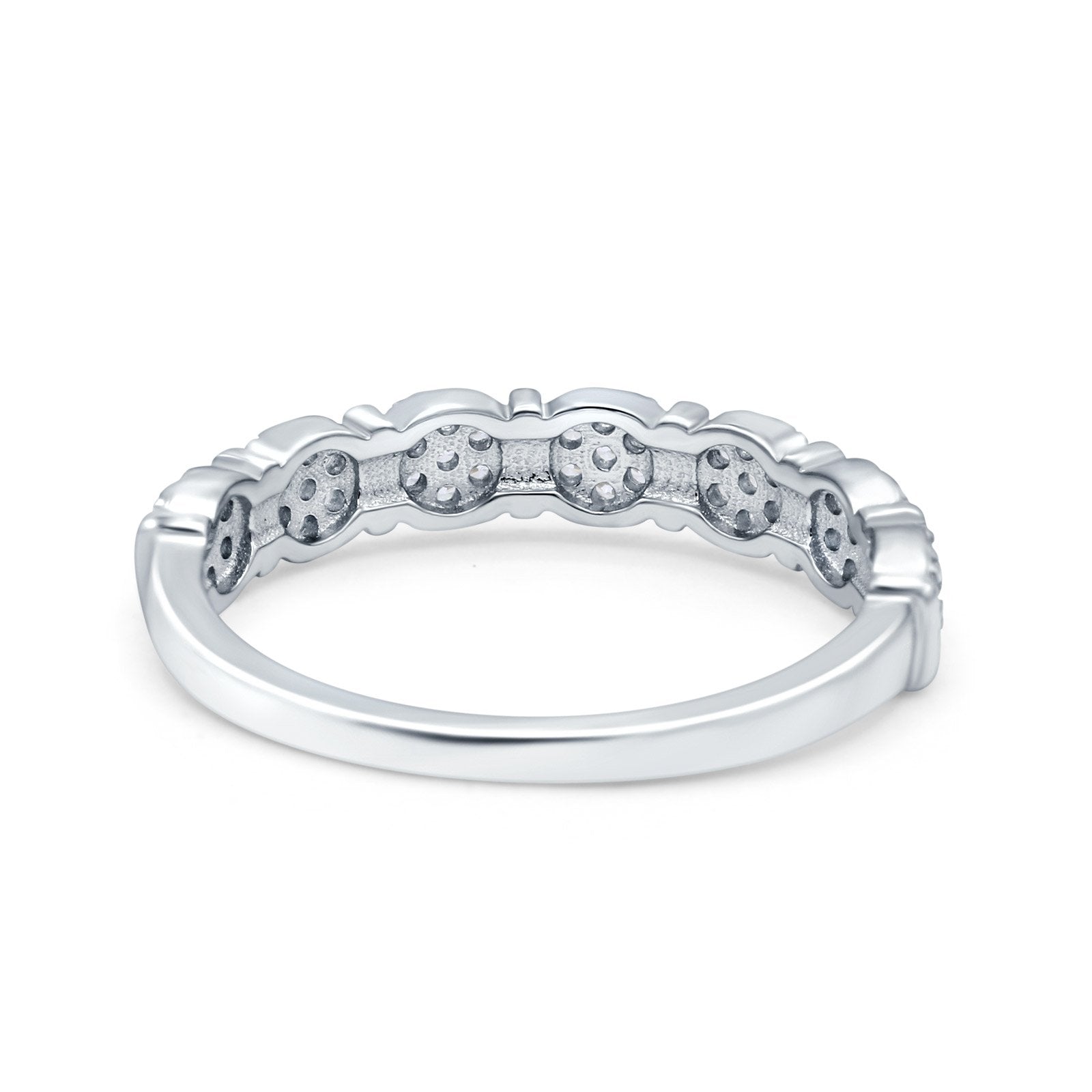 Half Eternity Ring Wedding Band Round Pave Simulated Cubic Zirconia 925 Sterling Silver (4mm)