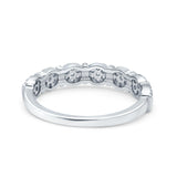 Half Eternity Ring Wedding Band Round Pave Simulated Cubic Zirconia 925 Sterling Silver (4mm)