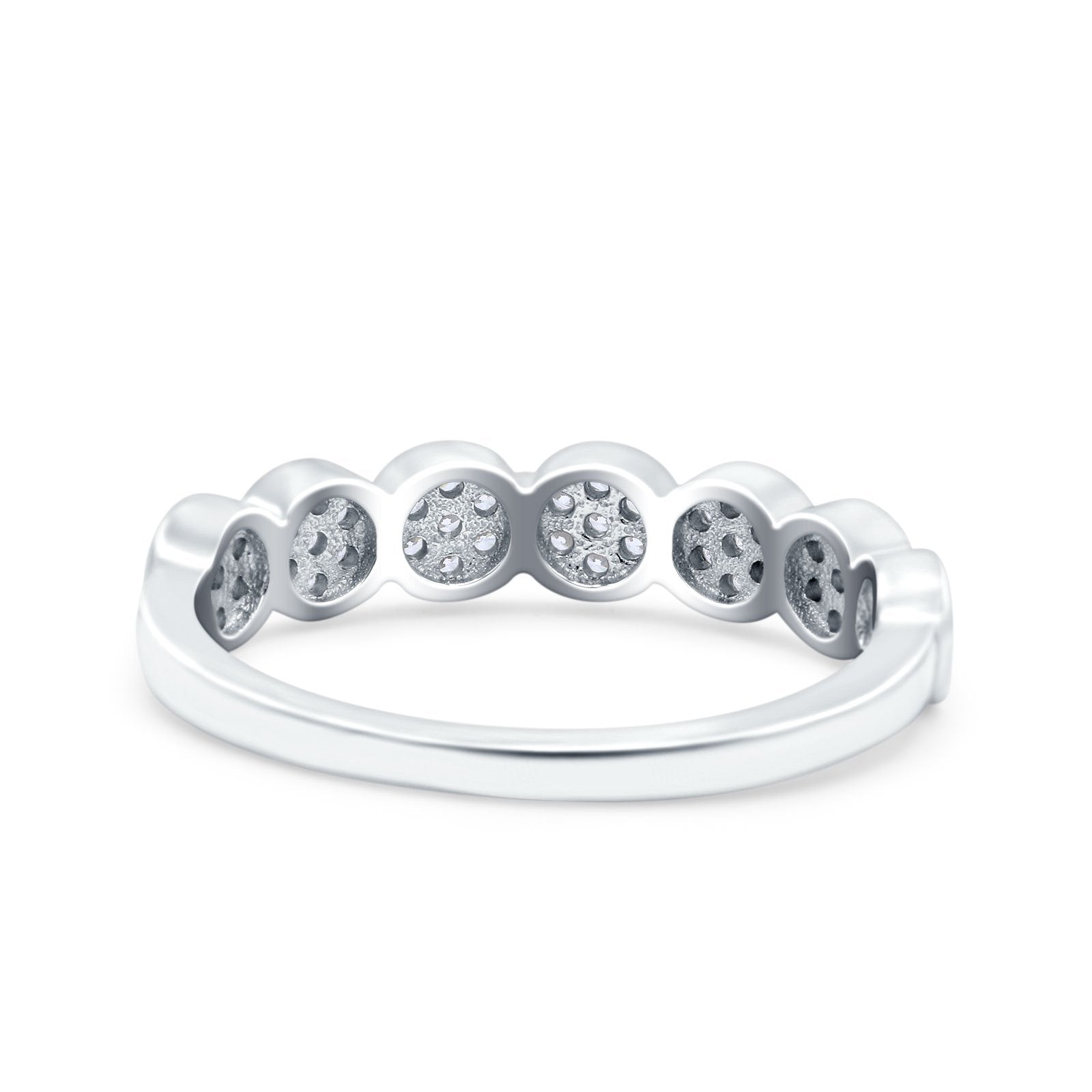 Flower Ring Eternity Wedding Band Round Pave Simulated Cubic Zirconia 925 Sterling Silver (4mm)