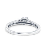 Solitaire Wedding Ring Band Round Pave Simulated Cubic Zirconia 925 Sterling Silver (4mm)