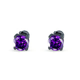 Solitaire Stud Earring Amethyst CZ Black Tone 925 Sterling Silver Wholesale