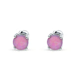 Solitaire Push Back Stud Earring Created Pink Opal 925 Sterling Silver Wholesale