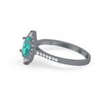 Oval Wedding Ring Halo Vintage Black Tone, Simulated Paraiba Tourmaline CZ 925 Sterling Silver