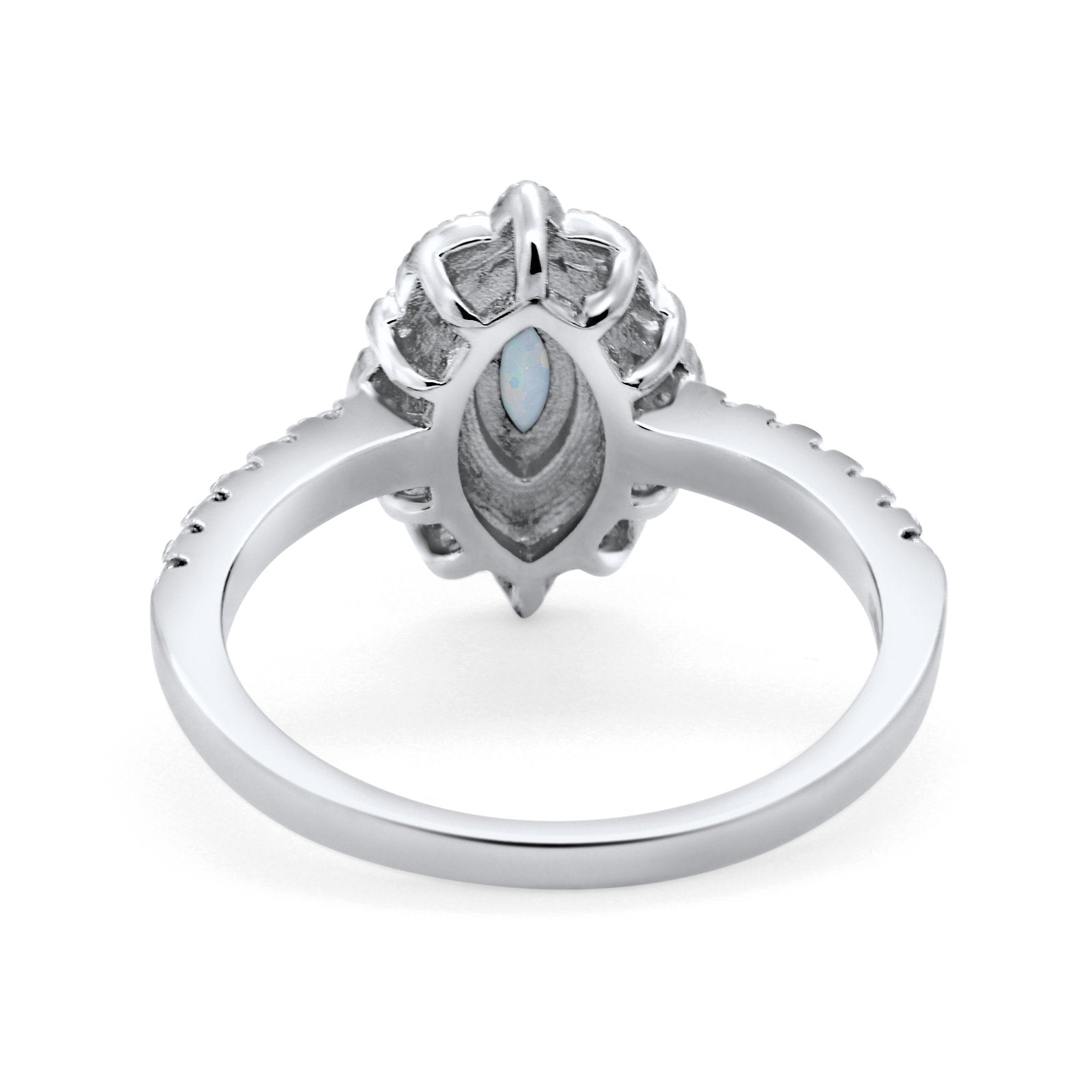 Art Deco Marquise Wedding Ring Lab Created White Opal 925 Sterling Silver